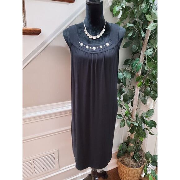 Michael Kors Women's Black Rayon Round Neck Sleeveless Knee Length Dress Size L - Picture 1 of 12